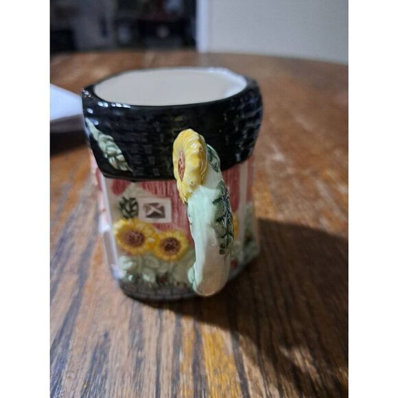 Wangs Adorable Barn Farmhouse Coffee Cup Mug Sunflower Handle Country - Picture 4 of 6